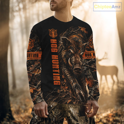 Hog Hunting Orange Camo Custom Name 3D All Over Print Shirts Personalized Hog Wild Boar Hunting Gifts NBT1068