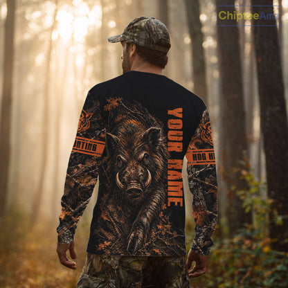 Hog Hunting Orange Camo Custom Name 3D All Over Print Shirts Personalized Hog Wild Boar Hunting Gifts NBT1068