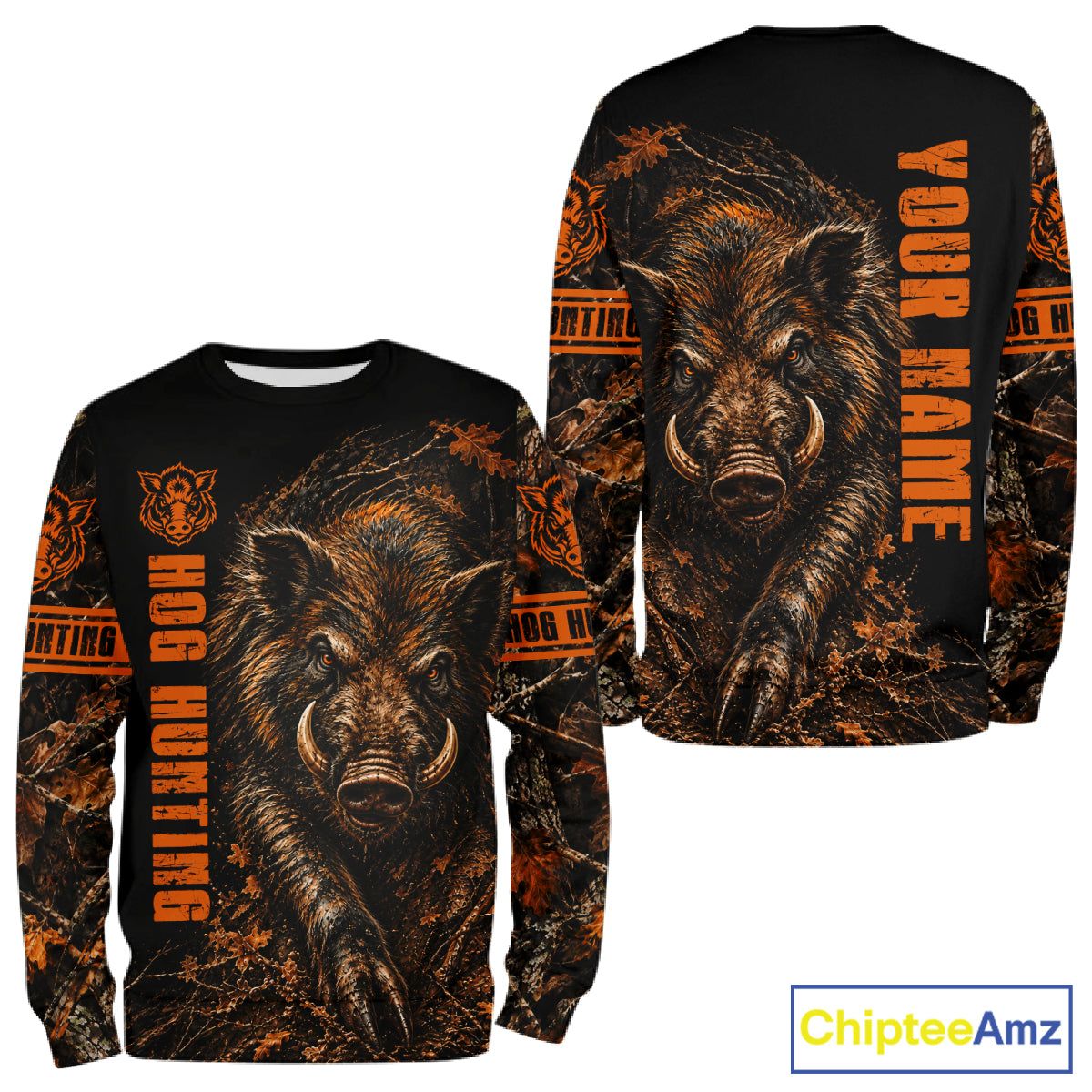 Hog Hunting Orange Camo Custom Name 3D All Over Print Shirts Personalized Hog Wild Boar Hunting Gifts NBT1068
