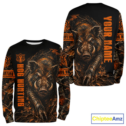 Hog Hunting Orange Camo Custom Name 3D All Over Print Shirts Personalized Hog Wild Boar Hunting Gifts NBT1068
