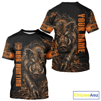Hog Hunting Orange Camo Custom Name 3D All Over Print Shirts Personalized Hog Wild Boar Hunting Gifts NBT1068