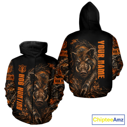 Hog Hunting Orange Camo Custom Name 3D All Over Print Shirts Personalized Hog Wild Boar Hunting Gifts NBT1068