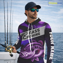 Load image into Gallery viewer, Purple Largemouth Bass Long Sleeve Hooded Fishing Shirts, Custom Big Bass Fishing Jerseys NBT379