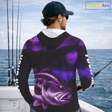 Load image into Gallery viewer, Purple Largemouth Bass Long Sleeve Hooded Fishing Shirts, Custom Big Bass Fishing Jerseys NBT379