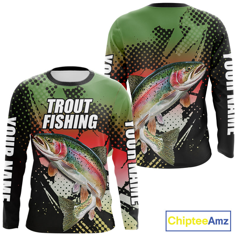 Rainbow Trout Fishing Shirts Long Sleeve Custom Name, Fishing Team Shirts NBT426