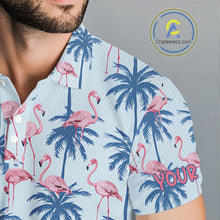 Load image into Gallery viewer, Flamingo Tropical Palm Tree Mens Polo Shirt, Custom Matching Polo Team, Golf Gifts For Men NBT494