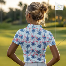 Load image into Gallery viewer, Flamingo Tropical Palm Tree Womens Polo Shirt, Custom Matching Girl Polo Team, Golf Gifts For Ladies NBT494