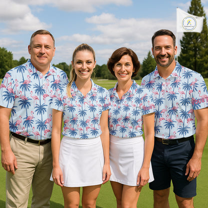 Flamingo Tropical Palm Tree Mens Polo Shirt, Custom Matching Polo Team, Golf Gifts For Men NBT494