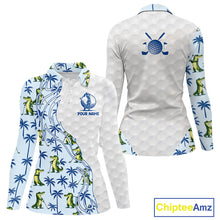 Load image into Gallery viewer, Funny Alligator Palm Tree Womens Golf Polo Shirt Custom Name Golf Top Funny Golf Gifts NBT496