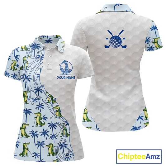 Funny Alligator Palm Tree Womens Golf Polo Shirt Custom Name Golf Top Funny Golf Gifts NBT496