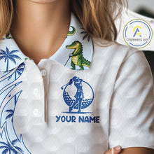 Load image into Gallery viewer, Funny Alligator Palm Tree Womens Golf Polo Shirt Custom Name Golf Top Funny Golf Gifts NBT496