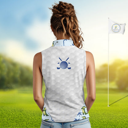 Funny Alligator Palm Tree Womens Sleeveless Golf Polo Shirt Custom Name Golf Top Funny Golf Gifts NBT496