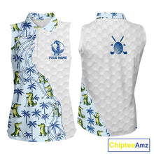 Load image into Gallery viewer, Funny Alligator Palm Tree Womens Sleeveless Golf Polo Shirt Custom Name Golf Top Funny Golf Gifts NBT496