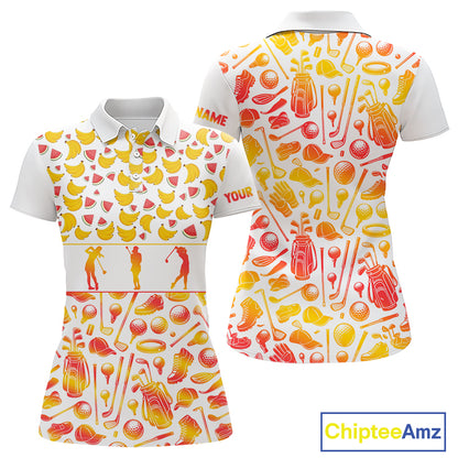 Funny Watermelon Banana Womens Golf Polo Shirts Custom Name Neon Print, Golf Shirt For Women NBT501