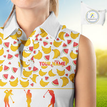 Load image into Gallery viewer, Funny Watermelon Banana Womens Sleeveless Golf Polo Shirts Custom Name Neon Print, Golf Shirt For Women NBT501