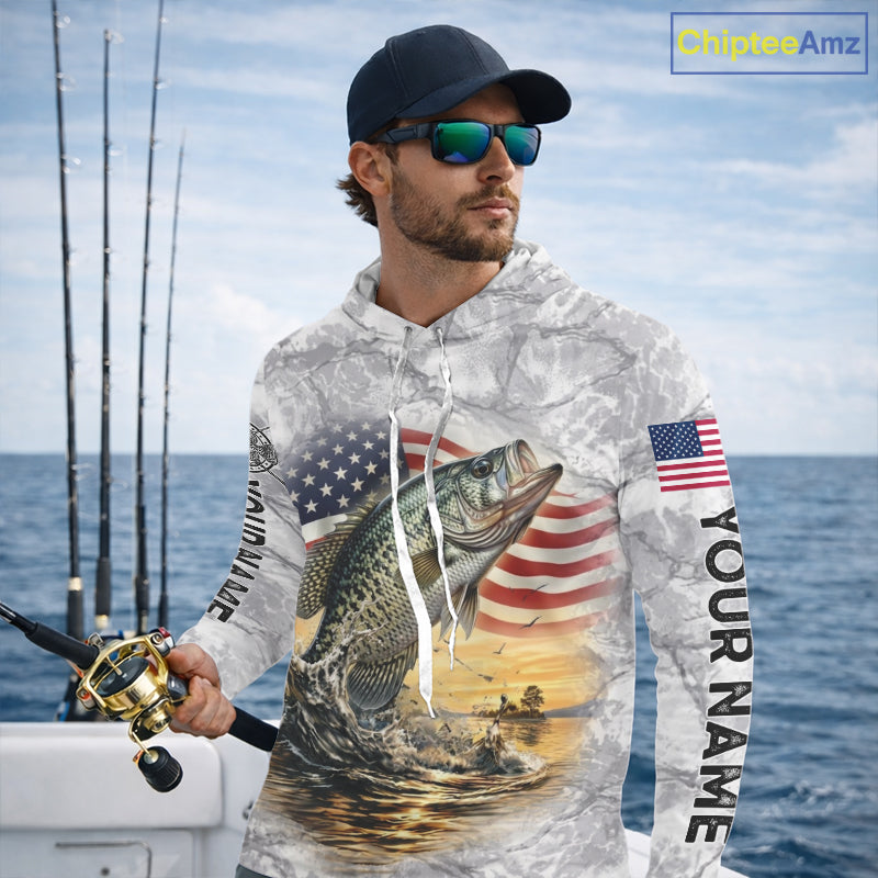 Crappie Fishing American Flag Long Sleeve Hooded Tournament Shirts, Crappie Fishing League Shirt NBT1182