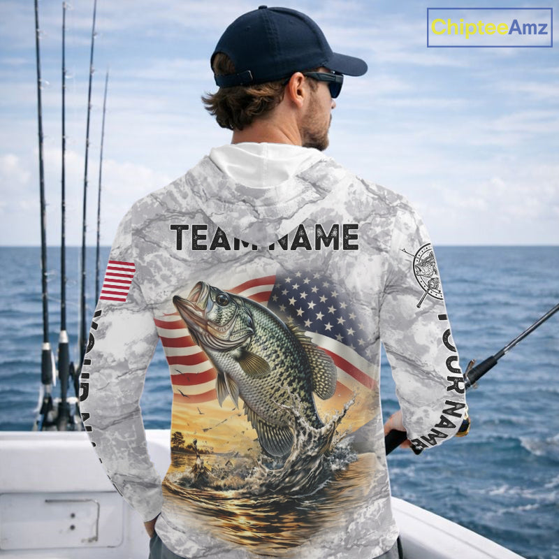 Crappie Fishing American Flag Long Sleeve Hooded Tournament Shirts, Crappie Fishing League Shirt NBT1182