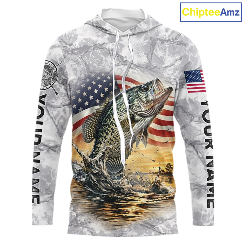 Crappie Fishing American Flag Long Sleeve Hooded Tournament Shirts, Crappie Fishing League Shirt NBT1182