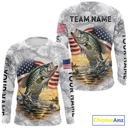 Crappie Fishing American Flag Long Sleeve Tournament Shirts, Crappie Fishing League Shirt NBT1182