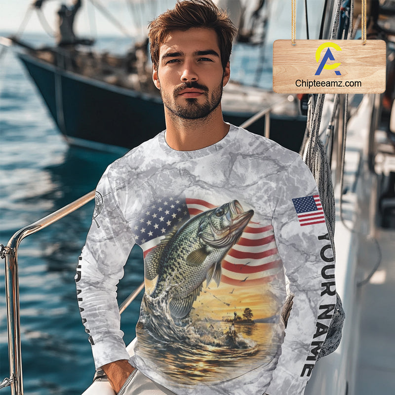 Crappie Fishing American Flag Long Sleeve Tournament Shirts, Crappie Fishing League Shirt NBT1182