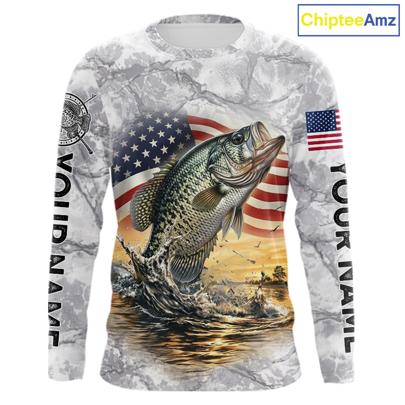 Crappie Fishing American Flag Long Sleeve Tournament Shirts, Crappie Fishing League Shirt NBT1182