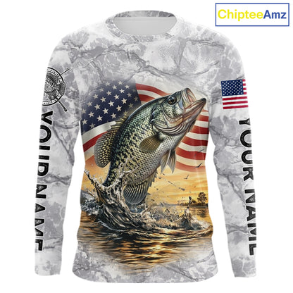 Crappie Fishing American Flag Long Sleeve Tournament Shirts, Crappie Fishing League Shirt NBT1182