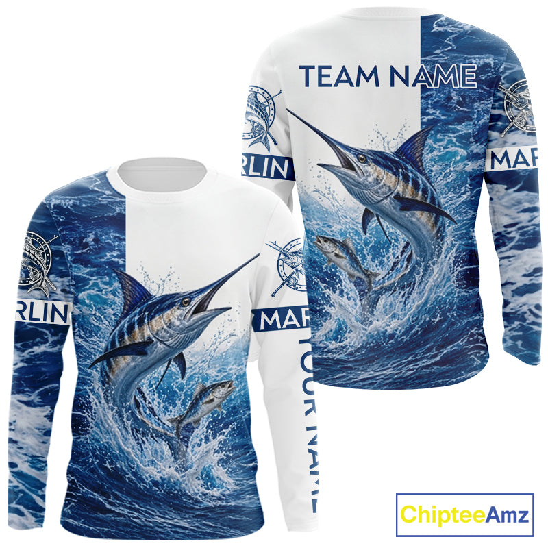 Custom Marlin Fishing Camo Fishing Shirts Long Sleeve, Personalized Marlin Fishing Team Jerseys NBT1189