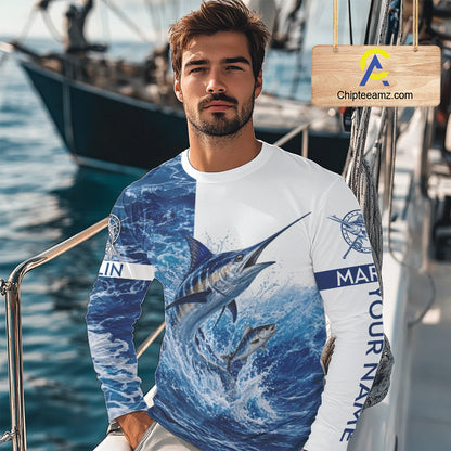 Custom Marlin Fishing Camo Fishing Shirts Long Sleeve, Personalized Marlin Fishing Team Jerseys NBT1189