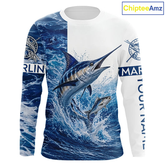 Custom Marlin Fishing Camo Fishing Shirts Long Sleeve, Personalized Marlin Fishing Team Jerseys NBT1189
