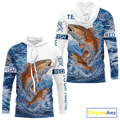Custom Redfish Fishing Camo Fishing Shirts Long Sleeve Hooded, Personalized Redish Fishing Team Jerseys NBT1190
