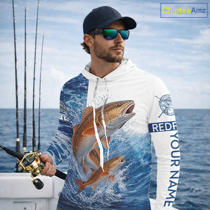 Custom Redfish Fishing Camo Fishing Shirts Long Sleeve Hooded, Personalized Redish Fishing Team Jerseys NBT1190
