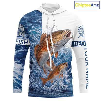 Custom Redfish Fishing Camo Fishing Shirts Long Sleeve Hooded, Personalized Redish Fishing Team Jerseys NBT1190