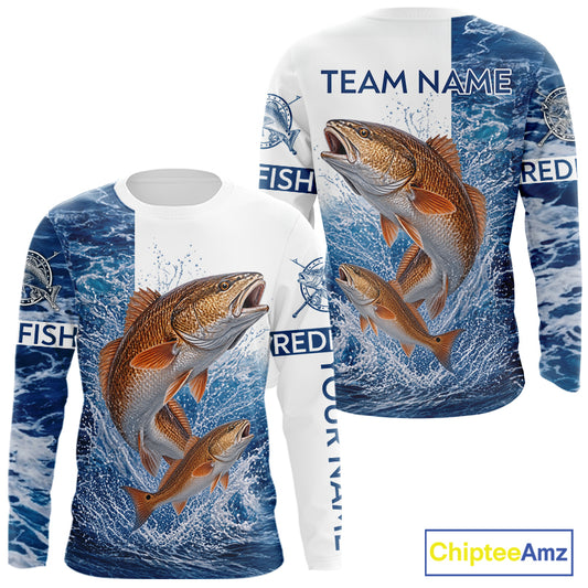 Custom Redfish Fishing Camo Fishing Shirts Long Sleeve, Personalized Redish Fishing Team Jerseys NBT1190