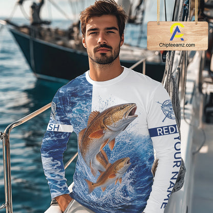 Custom Redfish Fishing Camo Fishing Shirts Long Sleeve, Personalized Redish Fishing Team Jerseys NBT1190