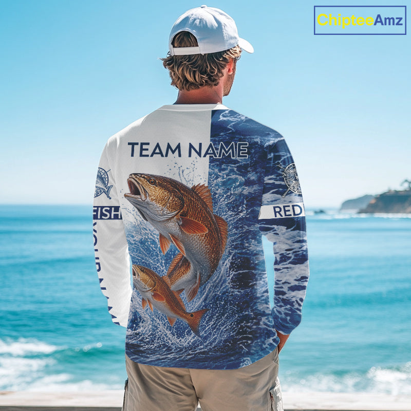 Custom Redfish Fishing Camo Fishing Shirts Long Sleeve, Personalized Redish Fishing Team Jerseys NBT1190