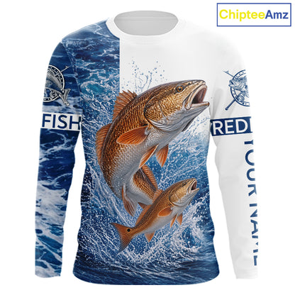 Custom Redfish Fishing Camo Fishing Shirts Long Sleeve, Personalized Redish Fishing Team Jerseys NBT1190