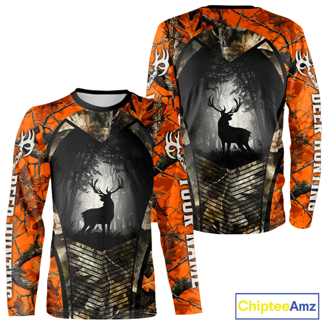 Personalized Orange Camo Whitetail Deer Hunting Shirt With 3D Print For Deer Hunters NBT287