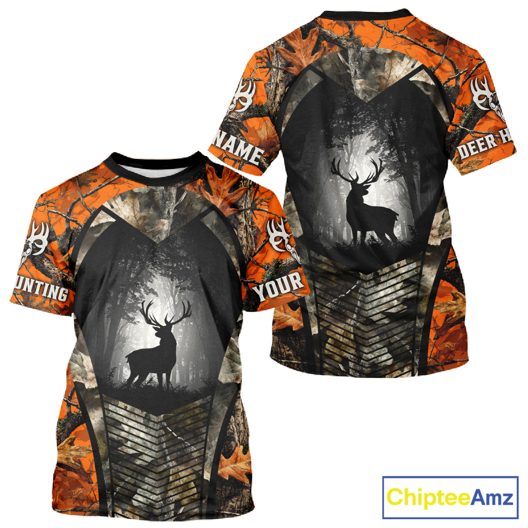 Personalized Orange Camo Whitetail Deer Hunting Shirt With 3D Print For Deer Hunters NBT287