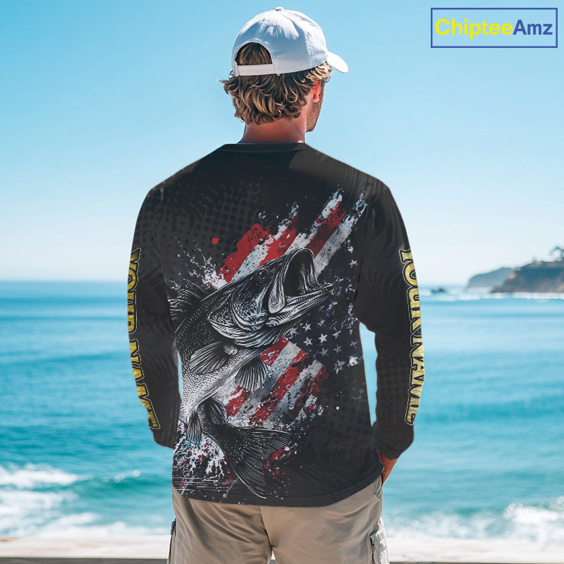Walleye Custom Made Fishing Shirts, American Flag Walleye Fishing Shirts Long Sleeve NBT430