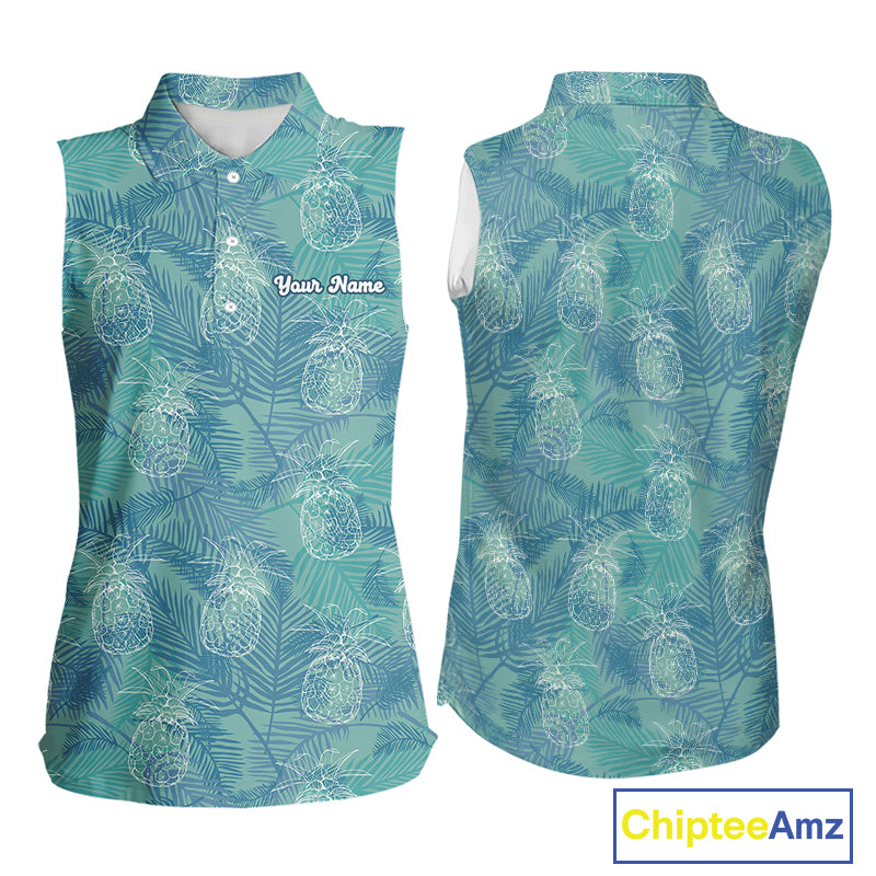 Funny Pineapple Tropical Palm Tree Womens Sleeveless Golf Polo Shirts Custom Golf Shirts For Women NBT511