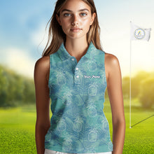Load image into Gallery viewer, Funny Pineapple Tropical Palm Tree Womens Sleeveless Golf Polo Shirts Custom Golf Shirts For Women NBT511