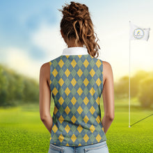 Load image into Gallery viewer, Sleeveless Golf Polo Shirts For Women Custom Argyle Plaid Pattern Golf Shirts, Gift For Golf Lovers NBT513