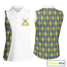 Load image into Gallery viewer, Sleeveless Golf Polo Shirts For Women Custom Argyle Plaid Pattern Golf Shirts, Gift For Golf Lovers NBT513