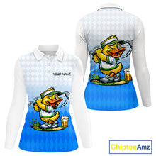 Load image into Gallery viewer, Funny Duck Golf Polo Shirt For Womens, Cute Duck With Beer Print Shirt, Sporty Animal Golf Gift|Blue NBT622