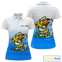 Load image into Gallery viewer, Funny Duck Golf Polo Shirt For Womens, Cute Duck With Beer Print Shirt, Sporty Animal Golf Gift|Blue NBT622