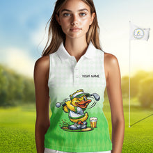 Load image into Gallery viewer, Funny Duck Sleeveless Golf Polo Shirt For Womens, Cute Duck With Beer Print Shirt, Sporty Animal Golf Gift|Green NBT623