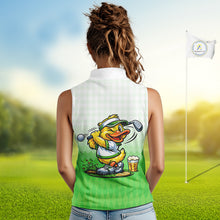 Load image into Gallery viewer, Funny Duck Sleeveless Golf Polo Shirt For Womens, Cute Duck With Beer Print Shirt, Sporty Animal Golf Gift|Green NBT623
