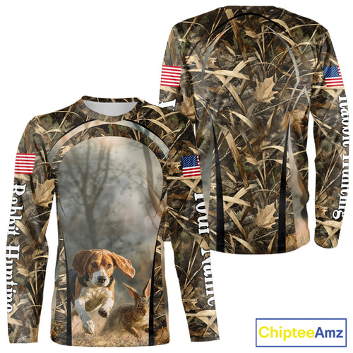 Custom Beagle Dog Rabbit Hunting US Flag Camo Shirts, Rabbit Hunting Gifts for Men NBT234
