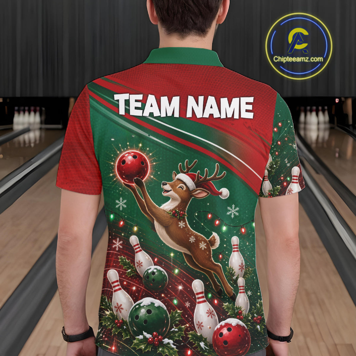 Christmas Deer Bowling Shirts For Men Custom Christmas Bowling Team Jerseys, Xmas Bowler Gift NBT1191