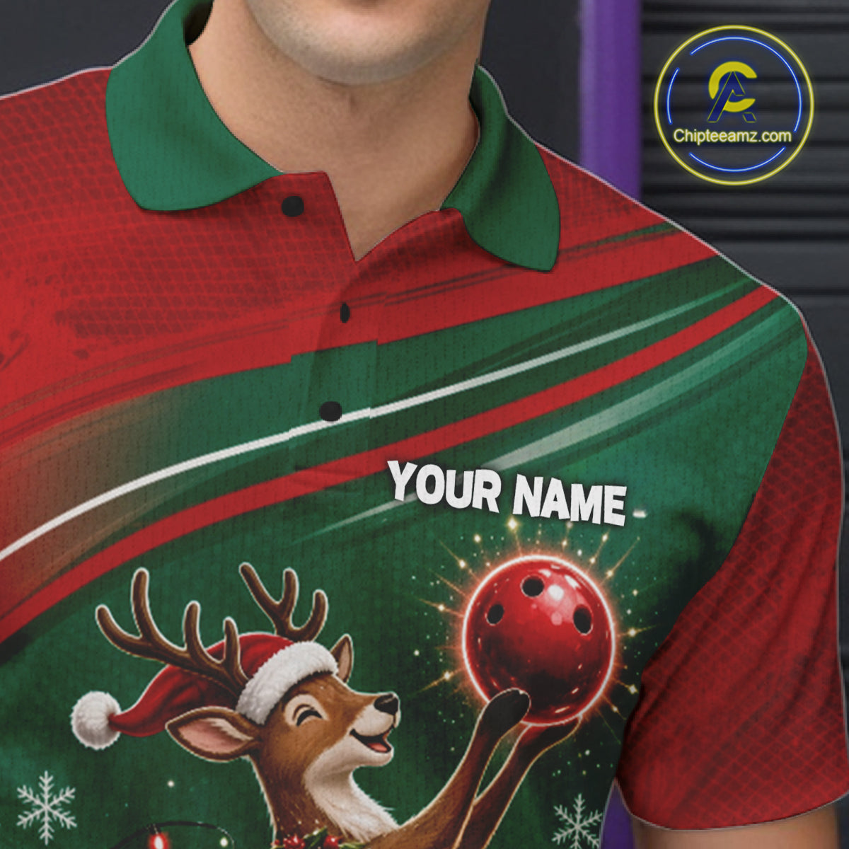 Christmas Deer Bowling Shirts For Men Custom Christmas Bowling Team Jerseys, Xmas Bowler Gift NBT1191